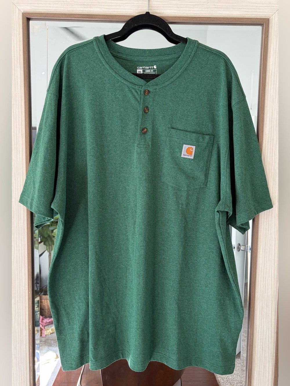 Carhartt Shirt Henley Loose Fit Workwear Outdoor Casual Green Mens Size 2XL